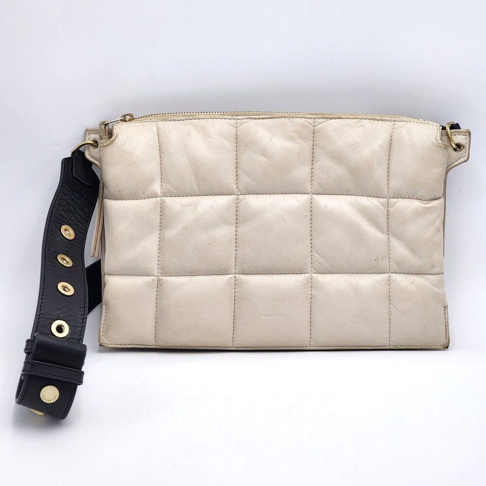 AllSaints Sheringham Quilted Leather Puffer Shoulder Bag Edgy Grommets White